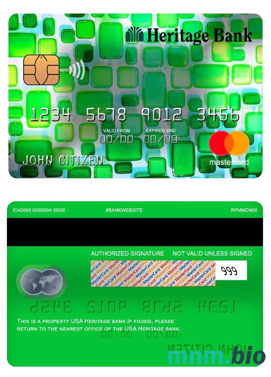 USA Heritage bank przykład karty mastercard w formacie PSD